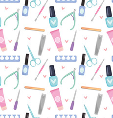 nails tools seamless pattern, colorful design
