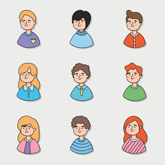 cartoon people smiling icon set, colorful design