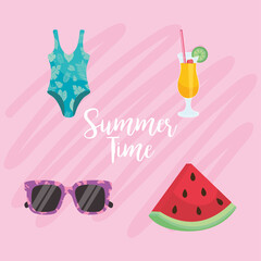 summer time design with sunglasses and related icons, colorful design