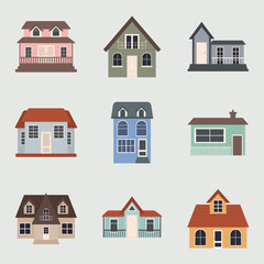 suburban houses icon set, colorful design
