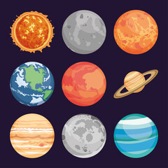 space planets collection, colorful design