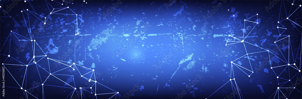 Poster plexus blue background. polygonal line pattern. digital network structure. futuristic grunge texture