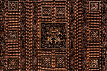 Beautiful wood carving, handmade door in muslim oriental style. Exploring arabic countries.