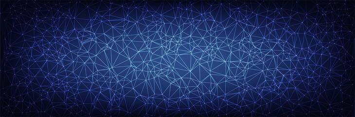 Plexus blue background. Polygonal line pattern. Digital network structure. Futuristic texture. Wide vector illustration