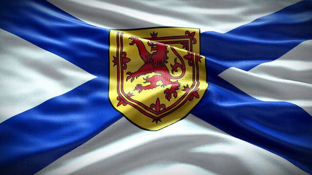Nova Scotia Provinces and territories of Canada waving flag Close-up with texture background