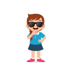 cute little kid girl show cool and wearing black glasses pose expression