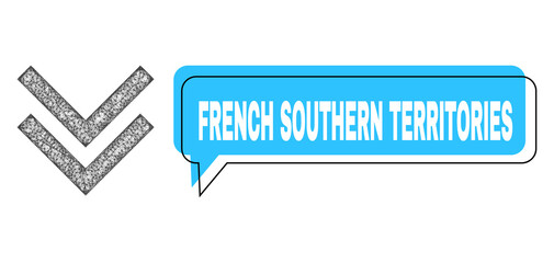 Speech French Southern Territories blue cloud frame and net mesh shift down. Frame and colored area are shifted to French Southern Territories text, which is located inside blue colored cloud.