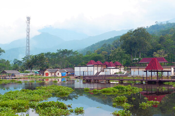 Boats and houses around the lake.