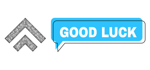 Speech Good Luck blue bubble message and network shift up. Frame and colored area are misplaced for Good Luck label, which is located inside blue colored speech balloon.