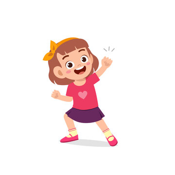 cute little kid girl show win fist up expression gesture