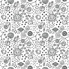 Seamless pattern with doodle space art. Pefect for textile, wallpaper, wrapping paper.