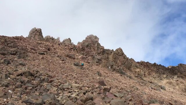 Mountaineers climbing at Mount Savalan (Sabalan) summit in Savalan, Iran. Savalan is the third highest mountain in Iran. It&rsquo;s 4811 meters altitude.