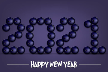 Happy New Year. 2021 numbers made from bowling balls. Design pattern for greeting card, banner, poster, flyer, party invitation, calendar. Vector illustration