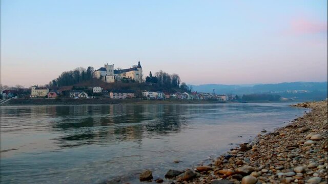 4k timelaps of a Castle at Danube river