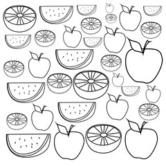 set of apple, lemon orange, and watermelon icon vector