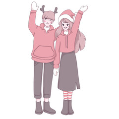 Couple in Christmas illustration 