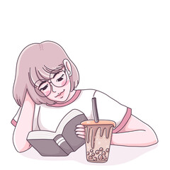 Girl is reading book illustration 