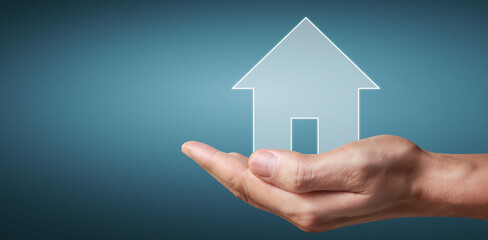 Fototapeta na wymiar House model screen, family home and protecting insurance concept