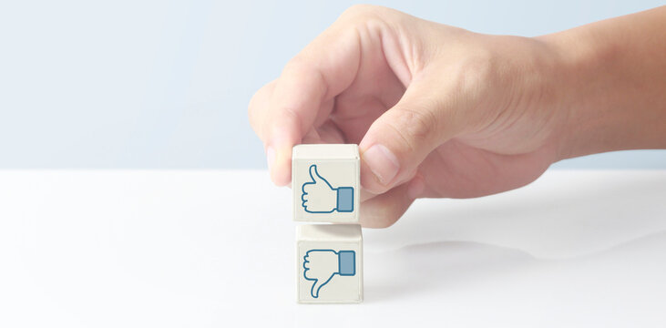 Concept creative idea innovation. cube block in hand with symbol