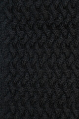 Black wool knitted fabric, hand knit, pattern, rib
