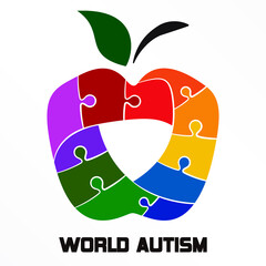 Autism Awareness Day. Apple puzzle frame concept vector on white background.