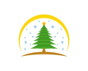 Christmas pine tree with yellow swoosh
