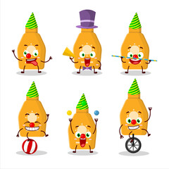 Cartoon character of lotion sunblock with various circus shows