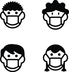 Medical Face Mask Boys and Girls Wearing Medical Masks For Virus Protection Line Icon