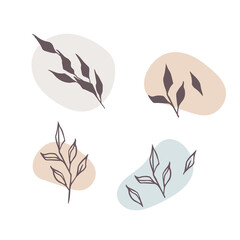 Hand drawn of flower and tree doodle set on white background, design for wedding, logo, templates, invitation and valentine day concept. Vector illustration