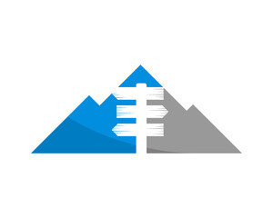 Mountain with wooden arrow direction in the middle