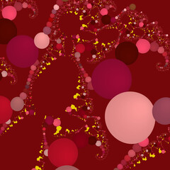 Bubbles, red christmas background with snowflakes