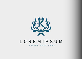 Fototapeta premium Heraldic initial letter K logo design. Vector illustration of elegant floral letter K icon design. Modern logo design with emblem style.