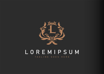 Heraldic initial letter L logo design. Vector illustration of elegant floral letter L icon design. Modern logo design with emblem style.