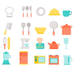 Kitchen and cooking flat icons set.
