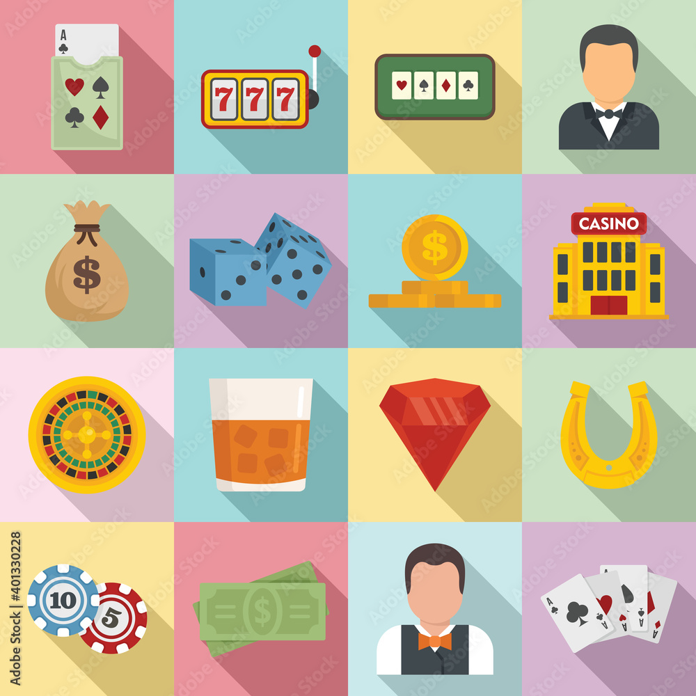Poster croupier icons set. flat set of croupier vector icons for web design