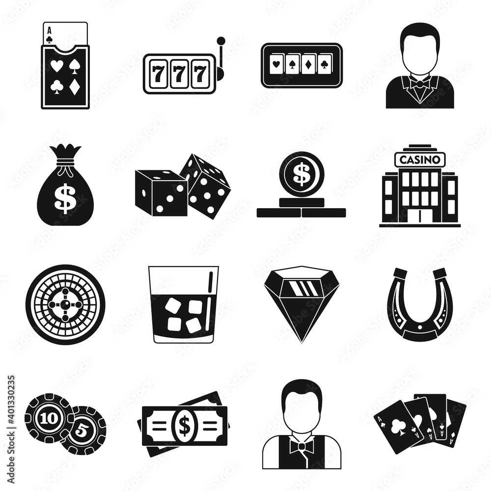 Poster croupier guy icons set. simple set of croupier guy vector icons for web design on white background