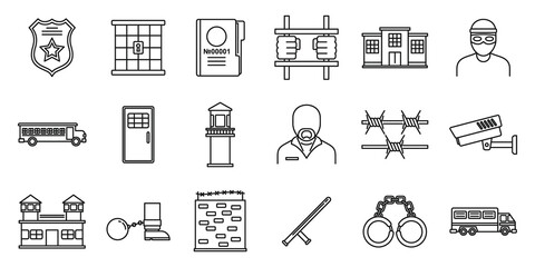 Prison human icons set. Outline set of prison human vector icons for web design isolated on white background