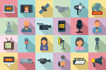 TV presenter icons set. Flat set of TV presenter vector icons for web design - obrazy, fototapety, plakaty