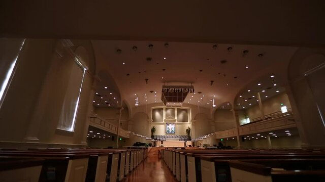 Large Empty Church Sanctuary Tilt Down
