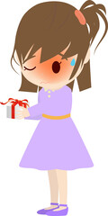 恥ずかしそうにプレゼントを渡す可愛い女の子供のイラスト