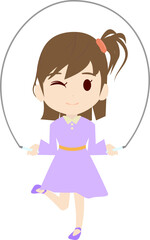 なわとびをする可愛い女の子供のイラスト