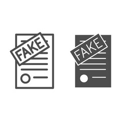 Fake documents line and solid icon, Black bookkeeping concept, forgery page of contract sign on white background, Fake contract icon in outline style for mobile concept, web design. Vector graphics. - obrazy, fototapety, plakaty
