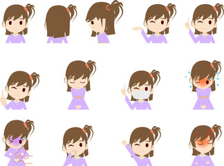 可愛い女の子供の上半身イラストセット