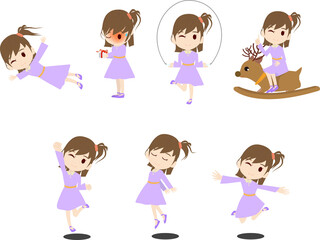 元気よくジャンプする可愛い女の子供のイラスト Wall Mural Foolchico