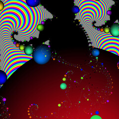 Playful rainbow spheres, happy background with stars