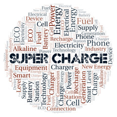 Super Charge typography word cloud create with the text only.