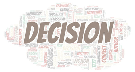 Decision typography word cloud create with the text only