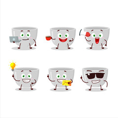 Plastic bowl cartoon character with various types of business emoticons