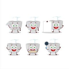 Cartoon character of plastic bowl with various chef emoticons
