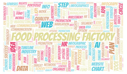 Food Processing Factory typography word cloud create with the text only.